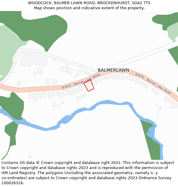 WOODCOCK, BALMER LAWN ROAD, BROCKENHURST, SO42 7TS: Location map and indicative extent of plot