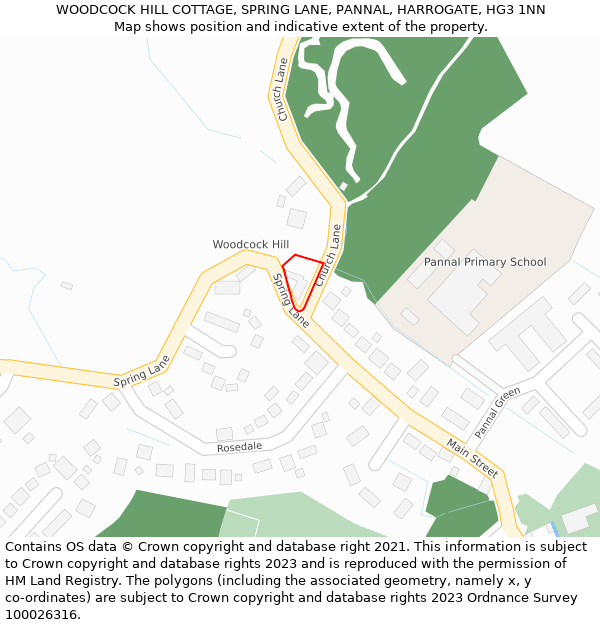 WOODCOCK HILL COTTAGE, SPRING LANE, PANNAL, HARROGATE, HG3 1NN: Location map and indicative extent of plot