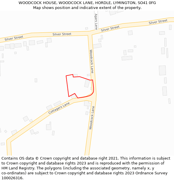 WOODCOCK HOUSE, WOODCOCK LANE, HORDLE, LYMINGTON, SO41 0FG: Location map and indicative extent of plot