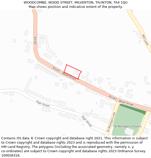 WOODCOMBE, WOOD STREET, MILVERTON, TAUNTON, TA4 1QU: Location map and indicative extent of plot