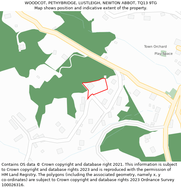 WOODCOT, PETHYBRIDGE, LUSTLEIGH, NEWTON ABBOT, TQ13 9TG: Location map and indicative extent of plot