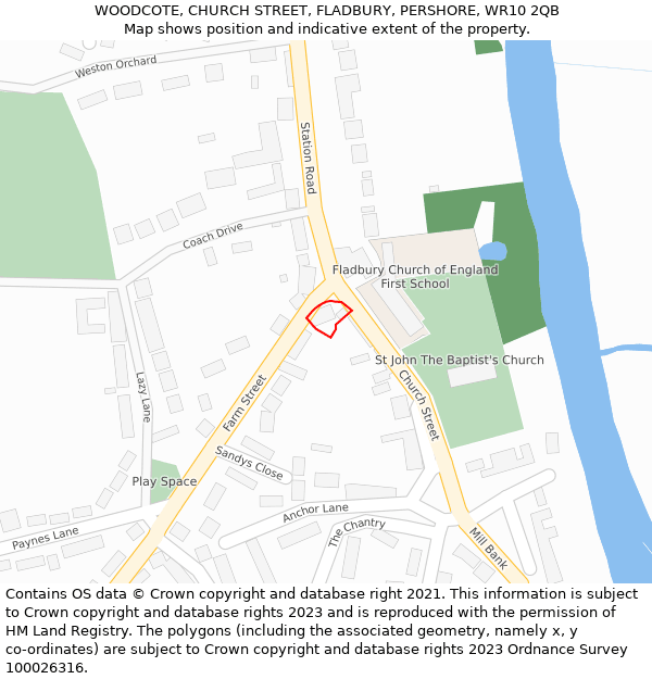 WOODCOTE, CHURCH STREET, FLADBURY, PERSHORE, WR10 2QB: Location map and indicative extent of plot