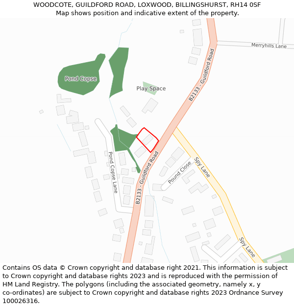 WOODCOTE, GUILDFORD ROAD, LOXWOOD, BILLINGSHURST, RH14 0SF: Location map and indicative extent of plot