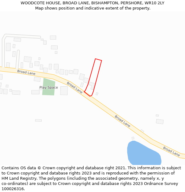 WOODCOTE HOUSE, BROAD LANE, BISHAMPTON, PERSHORE, WR10 2LY: Location map and indicative extent of plot