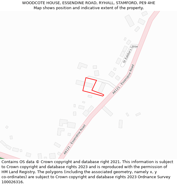 WOODCOTE HOUSE, ESSENDINE ROAD, RYHALL, STAMFORD, PE9 4HE: Location map and indicative extent of plot