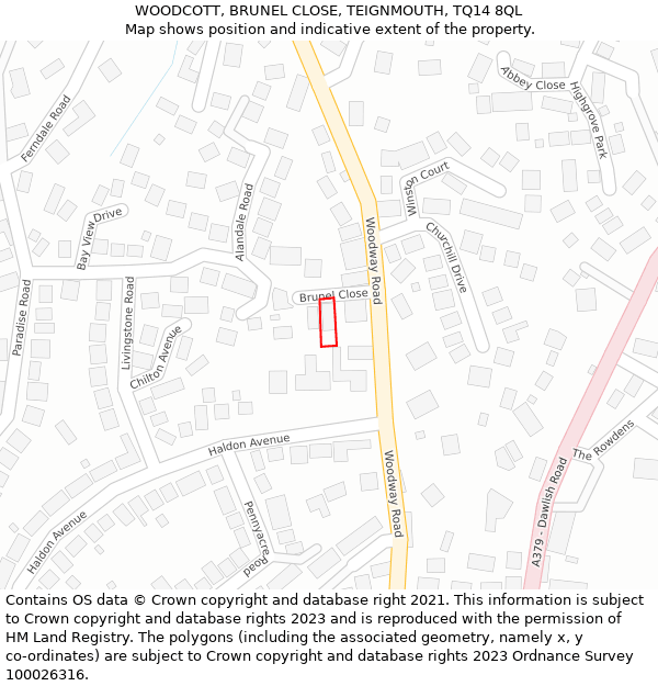 WOODCOTT, BRUNEL CLOSE, TEIGNMOUTH, TQ14 8QL: Location map and indicative extent of plot