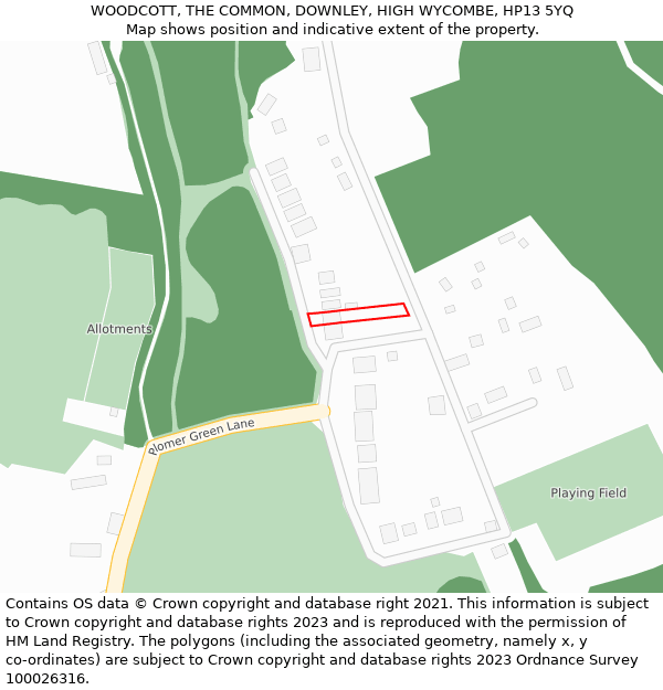 WOODCOTT, THE COMMON, DOWNLEY, HIGH WYCOMBE, HP13 5YQ: Location map and indicative extent of plot