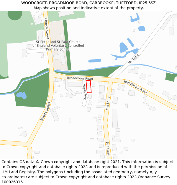 WOODCROFT, BROADMOOR ROAD, CARBROOKE, THETFORD, IP25 6SZ: Location map and indicative extent of plot