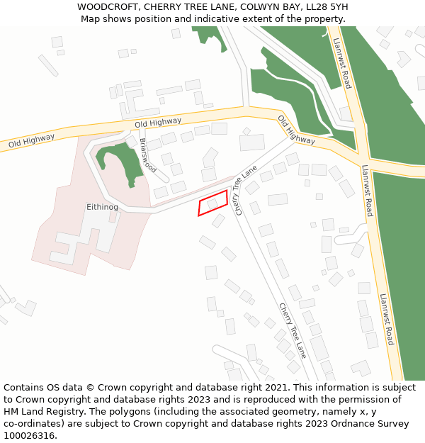 WOODCROFT, CHERRY TREE LANE, COLWYN BAY, LL28 5YH: Location map and indicative extent of plot
