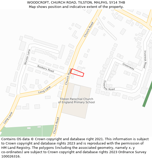 WOODCROFT, CHURCH ROAD, TILSTON, MALPAS, SY14 7HB: Location map and indicative extent of plot