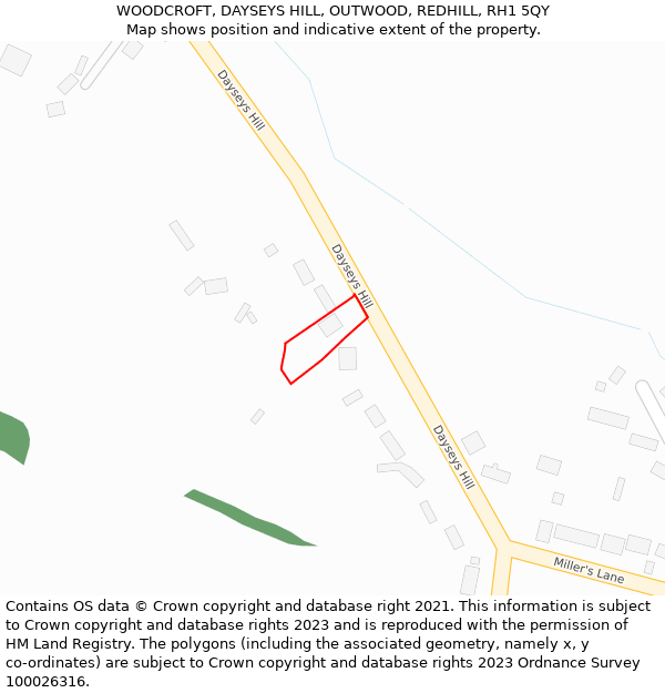 WOODCROFT, DAYSEYS HILL, OUTWOOD, REDHILL, RH1 5QY: Location map and indicative extent of plot