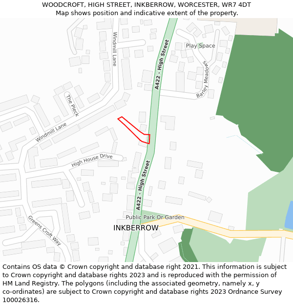 WOODCROFT, HIGH STREET, INKBERROW, WORCESTER, WR7 4DT: Location map and indicative extent of plot