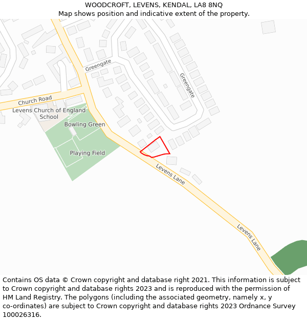 WOODCROFT, LEVENS, KENDAL, LA8 8NQ: Location map and indicative extent of plot