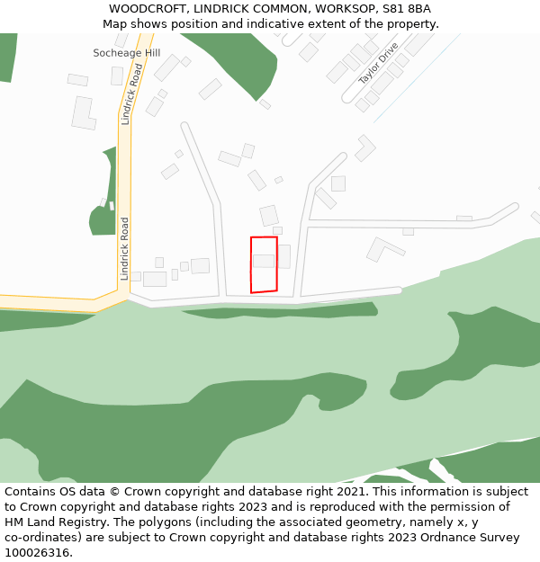 WOODCROFT, LINDRICK COMMON, WORKSOP, S81 8BA: Location map and indicative extent of plot