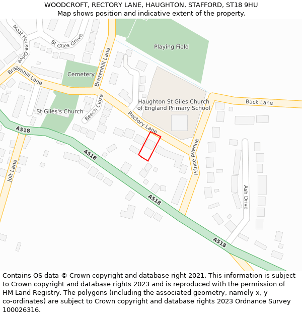 WOODCROFT, RECTORY LANE, HAUGHTON, STAFFORD, ST18 9HU: Location map and indicative extent of plot