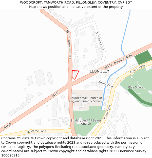 WOODCROFT, TAMWORTH ROAD, FILLONGLEY, COVENTRY, CV7 8DY: Location map and indicative extent of plot