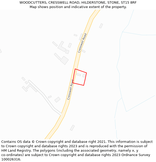 WOODCUTTERS, CRESSWELL ROAD, HILDERSTONE, STONE, ST15 8RF: Location map and indicative extent of plot