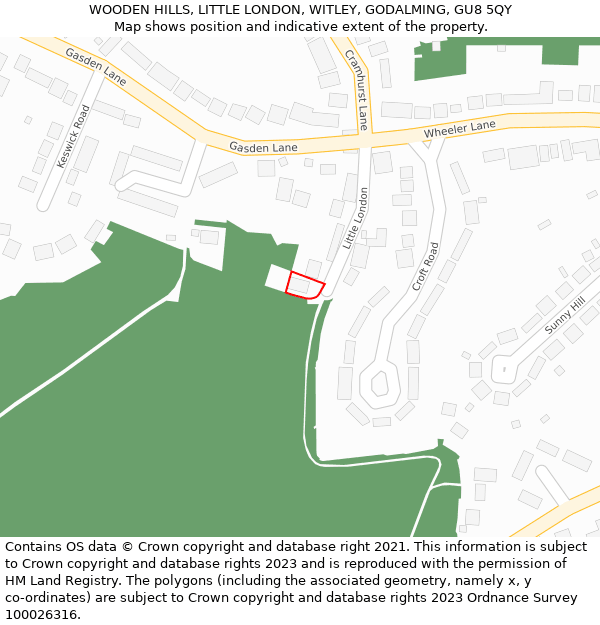 WOODEN HILLS, LITTLE LONDON, WITLEY, GODALMING, GU8 5QY: Location map and indicative extent of plot