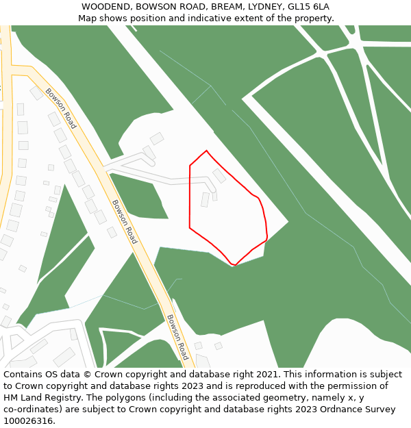 WOODEND, BOWSON ROAD, BREAM, LYDNEY, GL15 6LA: Location map and indicative extent of plot