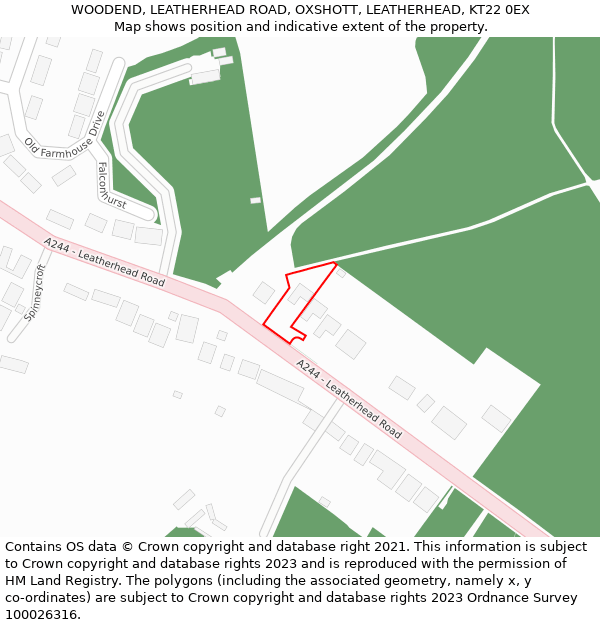 WOODEND, LEATHERHEAD ROAD, OXSHOTT, LEATHERHEAD, KT22 0EX: Location map and indicative extent of plot