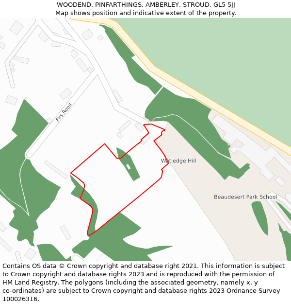 WOODEND, PINFARTHINGS, AMBERLEY, STROUD, GL5 5JJ: Location map and indicative extent of plot