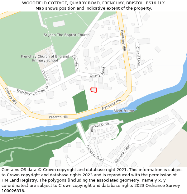 WOODFIELD COTTAGE, QUARRY ROAD, FRENCHAY, BRISTOL, BS16 1LX: Location map and indicative extent of plot