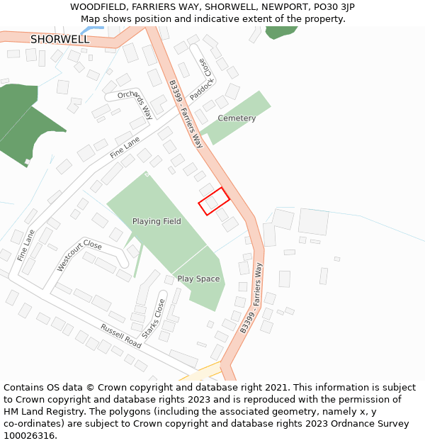 WOODFIELD, FARRIERS WAY, SHORWELL, NEWPORT, PO30 3JP: Location map and indicative extent of plot