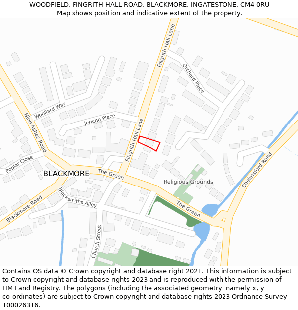 WOODFIELD, FINGRITH HALL ROAD, BLACKMORE, INGATESTONE, CM4 0RU: Location map and indicative extent of plot