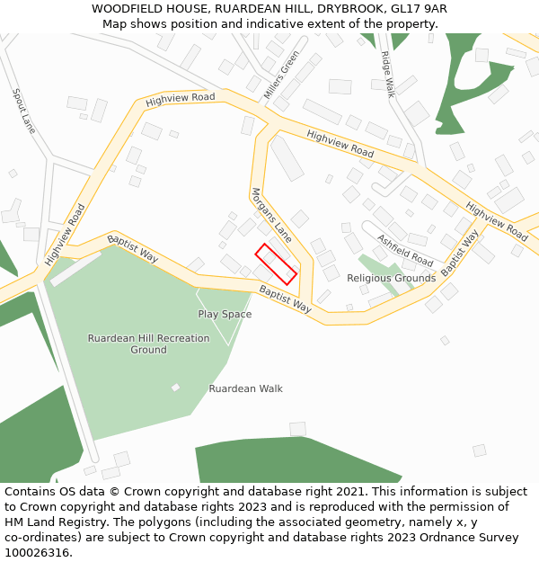 WOODFIELD HOUSE, RUARDEAN HILL, DRYBROOK, GL17 9AR: Location map and indicative extent of plot