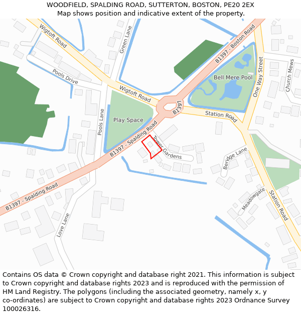 WOODFIELD, SPALDING ROAD, SUTTERTON, BOSTON, PE20 2EX: Location map and indicative extent of plot