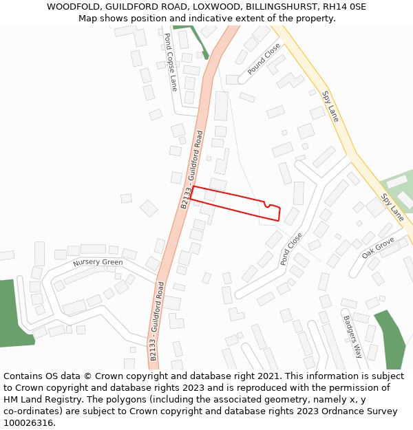 WOODFOLD, GUILDFORD ROAD, LOXWOOD, BILLINGSHURST, RH14 0SE: Location map and indicative extent of plot