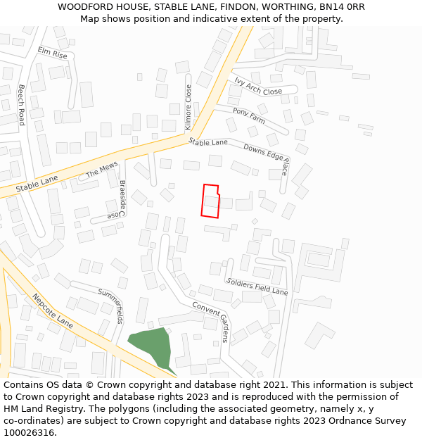 WOODFORD HOUSE, STABLE LANE, FINDON, WORTHING, BN14 0RR: Location map and indicative extent of plot