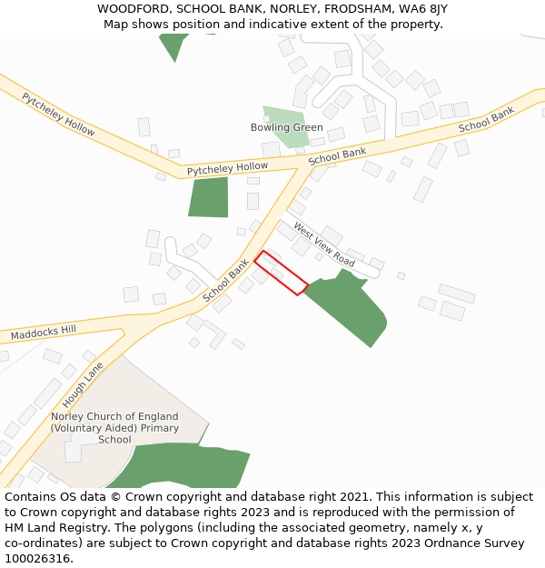 WOODFORD, SCHOOL BANK, NORLEY, FRODSHAM, WA6 8JY: Location map and indicative extent of plot