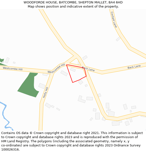 WOODFORDE HOUSE, BATCOMBE, SHEPTON MALLET, BA4 6HD: Location map and indicative extent of plot