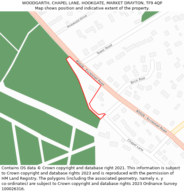 WOODGARTH, CHAPEL LANE, HOOKGATE, MARKET DRAYTON, TF9 4QP: Location map and indicative extent of plot