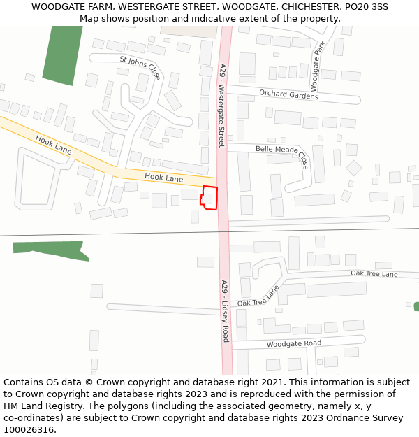 WOODGATE FARM, WESTERGATE STREET, WOODGATE, CHICHESTER, PO20 3SS: Location map and indicative extent of plot