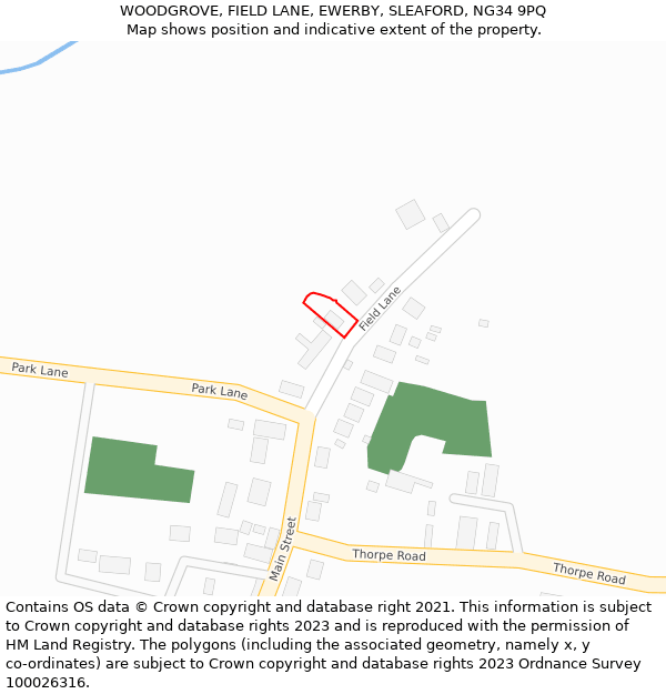 WOODGROVE, FIELD LANE, EWERBY, SLEAFORD, NG34 9PQ: Location map and indicative extent of plot