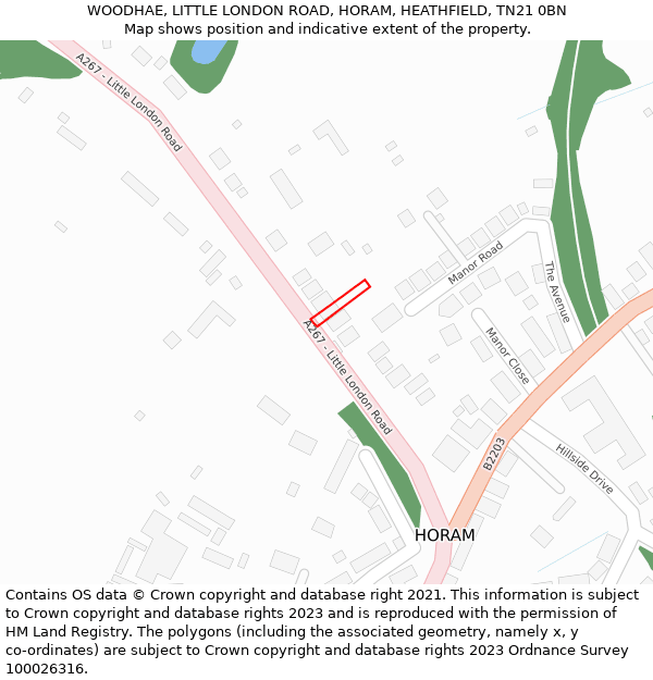 WOODHAE, LITTLE LONDON ROAD, HORAM, HEATHFIELD, TN21 0BN: Location map and indicative extent of plot