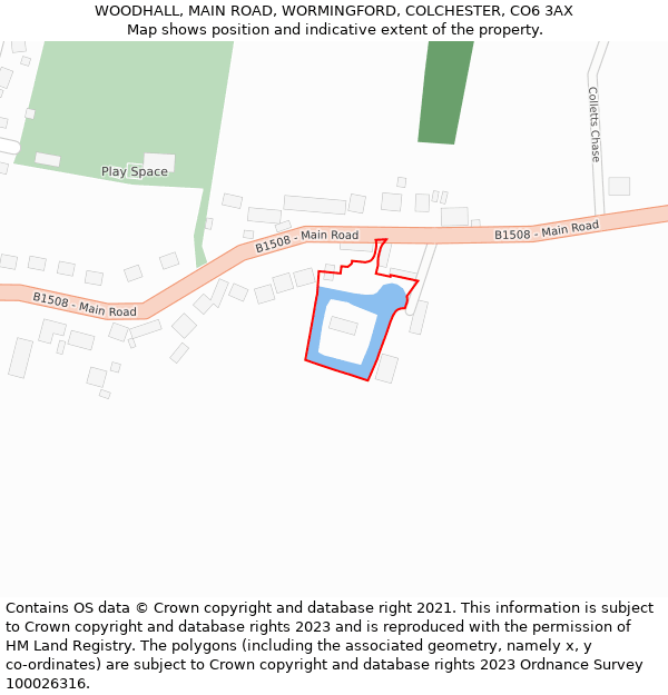 WOODHALL, MAIN ROAD, WORMINGFORD, COLCHESTER, CO6 3AX: Location map and indicative extent of plot