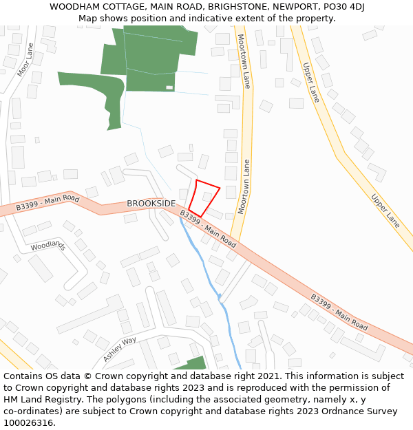 WOODHAM COTTAGE, MAIN ROAD, BRIGHSTONE, NEWPORT, PO30 4DJ: Location map and indicative extent of plot