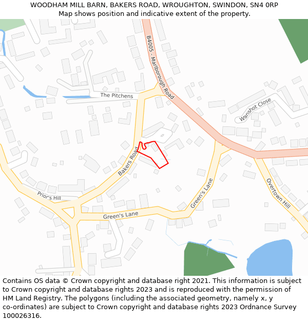 WOODHAM MILL BARN, BAKERS ROAD, WROUGHTON, SWINDON, SN4 0RP: Location map and indicative extent of plot