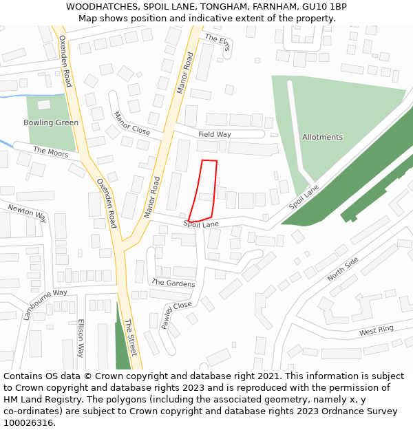 WOODHATCHES, SPOIL LANE, TONGHAM, FARNHAM, GU10 1BP: Location map and indicative extent of plot