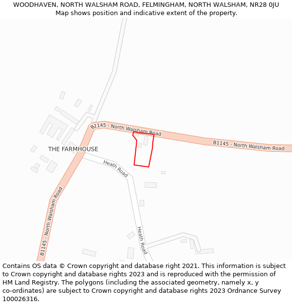 WOODHAVEN, NORTH WALSHAM ROAD, FELMINGHAM, NORTH WALSHAM, NR28 0JU: Location map and indicative extent of plot
