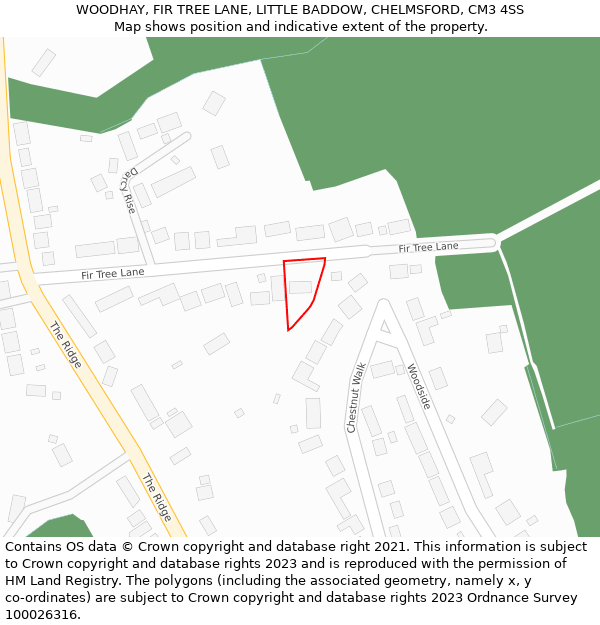 WOODHAY, FIR TREE LANE, LITTLE BADDOW, CHELMSFORD, CM3 4SS: Location map and indicative extent of plot