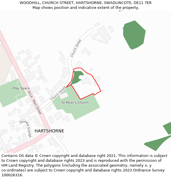 WOODHILL, CHURCH STREET, HARTSHORNE, SWADLINCOTE, DE11 7ER: Location map and indicative extent of plot