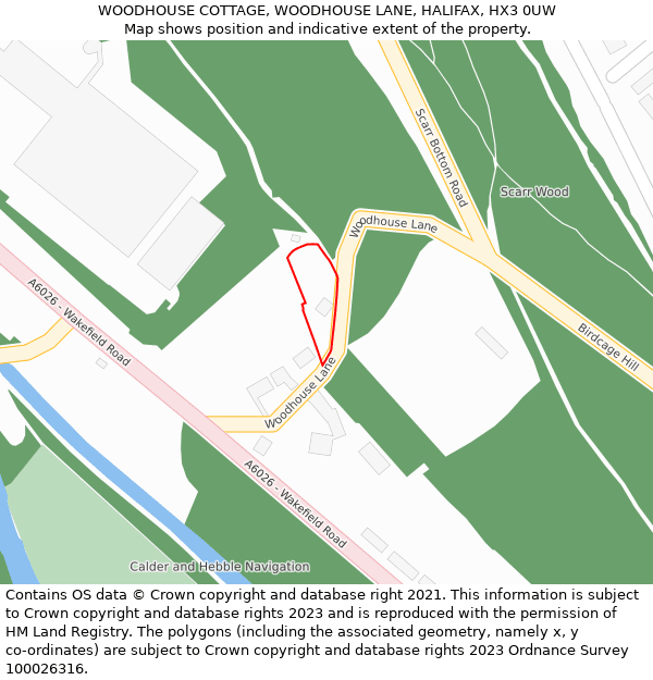WOODHOUSE COTTAGE, WOODHOUSE LANE, HALIFAX, HX3 0UW: Location map and indicative extent of plot