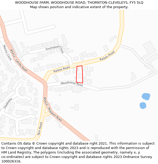 WOODHOUSE FARM, WOODHOUSE ROAD, THORNTON-CLEVELEYS, FY5 5LQ: Location map and indicative extent of plot