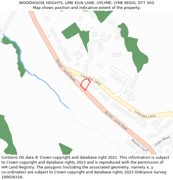WOODHOUSE HEIGHTS, LIME KILN LANE, UPLYME, LYME REGIS, DT7 3XG: Location map and indicative extent of plot