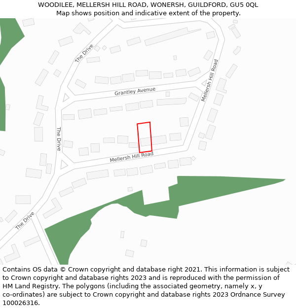 WOODILEE, MELLERSH HILL ROAD, WONERSH, GUILDFORD, GU5 0QL: Location map and indicative extent of plot