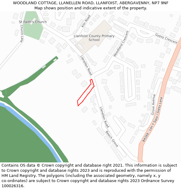 WOODLAND COTTAGE, LLANELLEN ROAD, LLANFOIST, ABERGAVENNY, NP7 9NF: Location map and indicative extent of plot